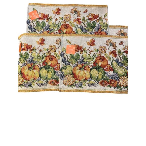 Set of 4 Fall Thanksgiving Placemats Painted Pumpkin 13" x 8" Tapestry NWT READ - Picture 1 of 7